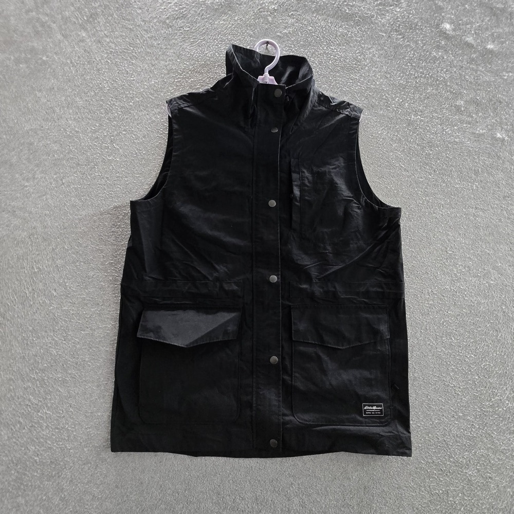 Eddie Bauer Women Jacket M Black Cotton Nylon Vest‎ Utility Snap Button